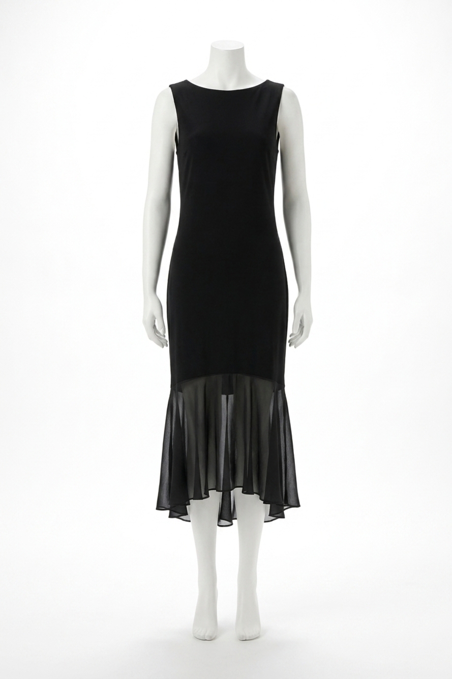 NEW JOSEPH RIBKOFF chiffon flounce hem midi dress in black
